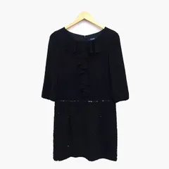 ロペ ROPE ワンピース パーティードレス 膝上 ミニ 丸首 七分袖 切替 シースルー 装飾 フリル 9 ブラック 黒 /HT3