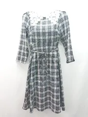 ◇ tocco closet チェック レースカラー 厚手 冬 長袖 ロング ワンピース サイズM ブラック レディース E  【1310130023206】