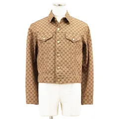 【美品】GUCCI グッチ モノグラム ジャケット サイズ 46 メンズ レディース ユニセックス GGスプリーム 総柄 ショート丈 ヴィンテージライク アウター ベージュ系 イタリア製のサムネイル