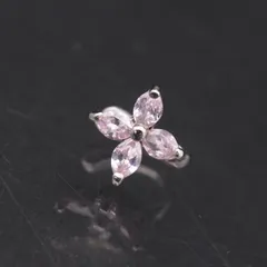 W590 ピンクサファイア風ガラス 925刻印 イヤーカフ 片耳のみ 花 フラワー デザイン シルバー イヤリング