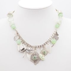 W535 PILGRIM Necklace, Greenstone-like Silver Color Design, Costume Jewelry, Vintage, Scandinavian, Denmark
