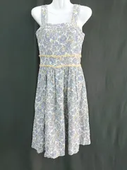 ◇ Lily Brown 総花柄 裏地あり ボリューム感 かわいい ロング丈 ワンピース サイズF ブルー レディース E  【1310300020479】