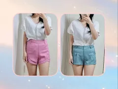 ミントボタン ショートパンツ + ピンクチューリップ 横ジッパー ショートパンツ まとめ
