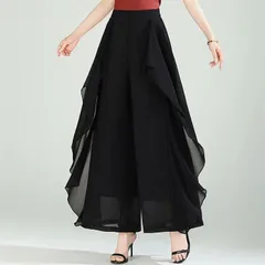 ワイドパンツ シフォン パンツ 即購入OK レディース 新作 フリル アシンメトリー ロングパンツ チノパンツ 薄手 シフォンパンツ ワイド ロング パンツドレス ボトムス 無地ゆったり 体型カバー 大きいサイ 