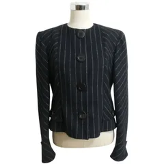 VALENTINO ヴァレンティノ デザイン ノーカラージャケット カシミヤミックス ストライプ柄 サイズ12 レディースのサムネイル