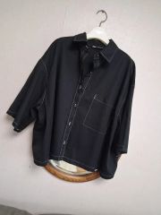 新品タグ付＊mizuiroind バイカラーヘムラインシャツ 紺 パイピング