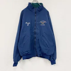 80s～　WORKWEAR　フルジップジャケット　刺繍ロゴ　アーチプリント　ヴィンテージ　紺　ネイビー　古着【値引き交渉OK！】