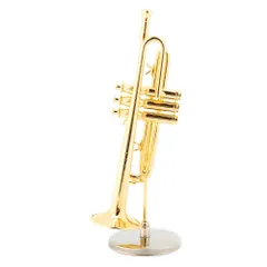 【人気商品】TOPINCN ミニチュアトランペットレプリカスタンドとケース付き金メッキ楽器モデル音楽オーナメント子供や音楽家向けにクリスマスや誕生日プレゼントに最適なブラス製ゴールド色