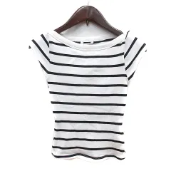 ザラ ZARA カットソー クルーネック ボーダー 半袖 リブ S 白 ホワイト 紺 ネイビー /MN