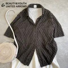 6(ROKU) SHERRING SHIRT ロク シャツ ブラウス  BEAUTY&YOUTH UNITED ARROWS  ジャガード  半袖 ダークグレー 美品のサムネイル