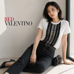 【極美品】RED VALENTINO / レッドヴァレンティノ 「少しゆとりのある7号相当」「ジャストサイズの9号相当」ホワイト ブラックレース フロントレースTシャツ イタリアブランド 上品 大人フェミニンのサムネイル