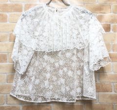 極美品 アーヴェヴェ 花柄レース シフォン 清楚 ブラウス 上品 白 