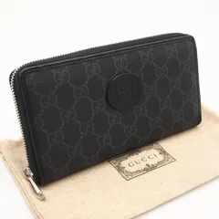 ★3日以内返品可★ 美品 GUCCI グッチ GGスプリーム インターロッキングG ジップアラウンド ウォレット 673003 長財布 ブラック グレー コーティングキャンバス レザー メンズ