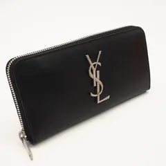 ★3日以内返品可★ 極美品 SAINT LAURENT PARIS サンローランパリ YSLロゴ カサンドラ ジップ アラウンド ウォレット 617415 長財布 ブラック シルバー カーフレザー メンズ