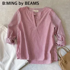 【B:MING by BEAMS】ストライプ スキッパー ブラウス 100%コットン M レッド×ホワイト ビーミング バイ ビームスのサムネイル