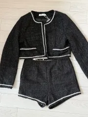 (新品) 黒 ツイード ジャケット + ハーフパンツ セットアップ S
