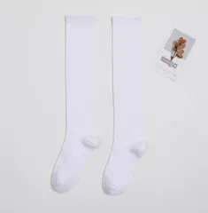 ＜在庫処分＞学生風 ニーハイソックス ホワイト 2足セット レディース JK風 ルーズソックス風  bu1
