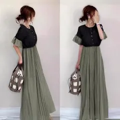 ワンピース   レディース 即購入OK 半袖 ロングワンピース   配色 体型カバー 夏 お呼ばれ 上品 ゆったり 可愛い カジュアル シンプル 体型カバー きれいめ 大人 #vlhcq