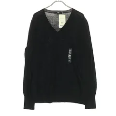 未使用 UNIQLO ユニクロ ウール 長袖 Vネック セーター XXL ブラック レディース 古着