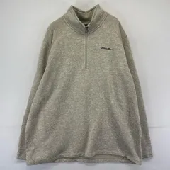 古着 エディー・バウアー Eddie Bauer ニット ベターセータータイプ ハーフジップ ワンポイント 大きいサイズ 2XL  ベージュ系 メンズ