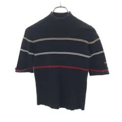 BURBERRY GOLF バーバリーゴルフ ボーダー柄 半袖 ハイネック リブ ニット M ブラック 三陽商会 レディース 古着のサムネイル