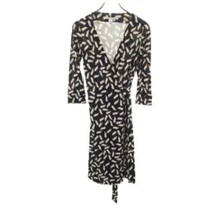 DIANE VON FURSTENBERG ダイアンフォンファステンバーグ 総柄 7分袖 ロング カーディガン 0 ブラック レディース 古着のサムネイル