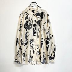 45R 水彩ボタニカル柄コットン長袖シャツ 生成り紺 2 綿100 日本製
