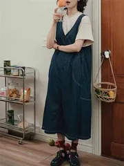ジャンパースカート レディース 未使用 大人 ロング デニム 春 夏 秋 サロペット デニムスカート ジャンパースカート サロペット ワンピース  サロペットスカート オールインワン aライン フレア 大きいサイズ 体型カバー ポケット #wqezr