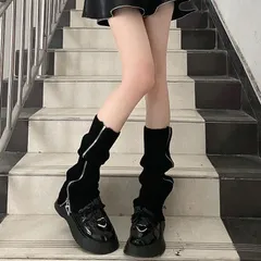 サイドジップ ニットレッグウォーマー ルーズソックス レッグウォーマー レディース レッグカバー ブーツカット フレア ワイド 美脚 Y2K 足首 ゆったり ハイソックス 可愛い #xqccb