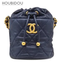 シャネル Chanel ショルダーバッグ マトラッセ ミニ バケットバッグ キャビアスキン ネイビー ヴィンテージ金具 ココマーク  ランダムシリアル【中古】