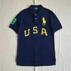 00s　archive　Polo by Ralph Lauren　ポロラルフローレン　半袖ポロシャツ　鹿の子コットン生地　ビッグポニー　胸元ロゴ刺繍　袖#3ナンバリング　USAワッペン　短丈　コンパクト　ピチTシルエット　ネイビーS　Y2K　平成ギャルswag