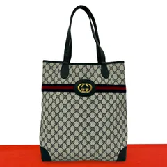 極 美品 GUCCI グッチ オールドグッチ ヴィンテージ シェリーライン GG ロゴ 柄 金具 レザー 本革 トートバッグ ネイビー 紺 802-5