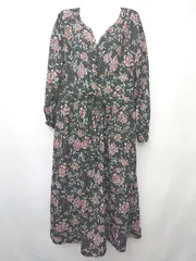 ◇ PAGEBOY ページボーイ 総柄 長袖 膝下丈 ワンピース サイズF ブラック マルチ レディース P  【1406240026753】
