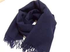 美品 エルメス カシミヤ混 ブランケット 大判ストール ネイビー 刺繍ロゴのサムネイル