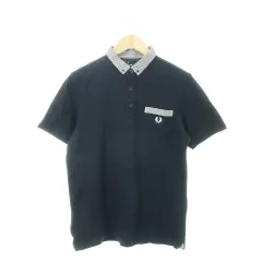 フレッドペリー FRED PERRY ギンガムトリムシャツ ポロシャツ 半袖 ロゴ刺繍 鹿の子 切り替え チェック M 黒 ブラック M9280 /AH1のサムネイル