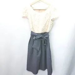◇ tocco closet トッコ クローゼット レース リボン 半袖 ひざ丈 ワンピース サイズ9AR ベージュ ネイビー レディース E  【1407180036130】