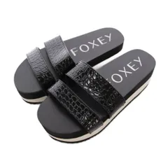 フォクシー FOXEY プラットフォームサンダル 厚底 23.5cm 黒 ブラック クロコダイル調 型押し /YMのサムネイル