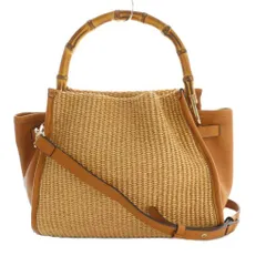アナイ ANAYI バンブーハンドル2wayバッグ ハンド ショルダー ラフィア レザー 茶 ブラウン /SS ■OSのサムネイル