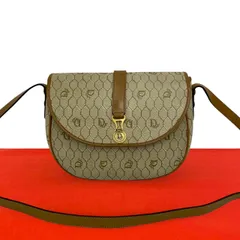 極 美品 Christian Dior ディオール ヴィンテージ ロゴ 金具 ハニカム 柄 レザー ショルダーバッグ ポシェット ベージュ ブラウン 37610