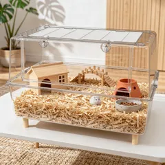Ruexueの大型ハムスターケージ、完全に透明で視認性が良く、耐摩耗性と耐噛み性があり、換気と通気性が良く、お手入れが簡単で、ハムスター、モルモット、ハリネズミ、トカゲ、その他の小さなペットに適しています。(74.5x47x43 cm)のサムネイル