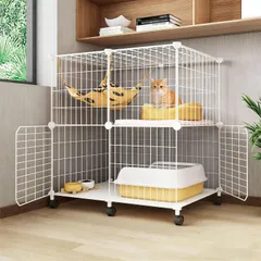 猫ゲージ2段 キャスター付き ペット 猫 ケージ 2段 ワイド おしゃれ 猫のゲージ スリム ネコ ケージ 幅広い 猫用 多頭飼い【脱走防止】【 取付簡単】【掃除しやすい】【簡単に移動】【取り外し可能な】キャットゲージ 室内用 ペット用品 幅広75cm*奥行4のサムネイル