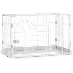 [Rshtong] 犬 ケージ 犬用サークル ペットケージ 犬 ゲージ 屋根付き 幅76×奥行51×高さ46cm ペットサークル 小型犬 中型犬 ペット用品 ドッグサークル 折りたたみ 組立簡単 室内外兼用 (ホワイト 76x51x46cm)のサムネイル