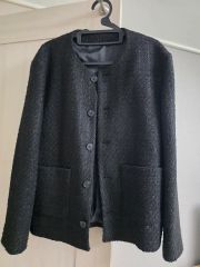 ジャーナルスタンダード ノーカラーツイードジャケット フリンジ 黒