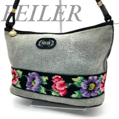 【B5384】 FEILER フェイラー ハンドバッグ アクセサリーポーチ シュニール織 アネモネ柄 花柄 グレー 肩掛け 刺繍 レディース