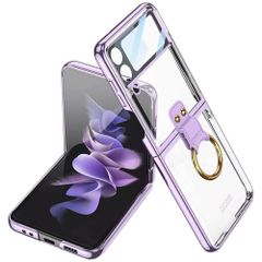 ◎Galaxy Z Flip4 케이스 클리어 링 첨부 Samsung 갤럭시 Z Flip4 / docomo SC-54C / au SCG17용 커버 순정 세련된 OURJOY 스마트폰 케이스 내충격 무선 충전 ? 퍼플