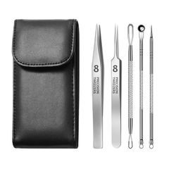 AioBos Blackhead Remover Tweezers, 0.01mm Fine Tip Precision Tweezers, Beginner-Friendly 1.2mm Flat Tip Tweezers (for skin problems such as blackheads), Pore Care, Instruction Manual Included, Leather Storage Case, 6-Piece Set (Shipping not available to Okinawa and remote islands) ca113f64