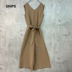SHIPS シップス ベージュ ウエストリボン Vネック オールインワン サロペット コンビネゾン ノースリーブ ワイドパンツ カシュクール風デザイン 背面ゴム 綺麗め 上品 オフィスカジュアル 314-54-0503 ★ ■◆のサムネイル