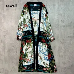 cawaii カワイイ ホワイト ブラック 花柄 ガウン ロングカーディガン ボタニカル 華やか 羽織り 総柄 エレガント きれいめ 大人可愛い リゾート オーバーサイズ ロング丈 着痩せ 体系カバー ★ ■◇ ★ ■◆のサムネイル