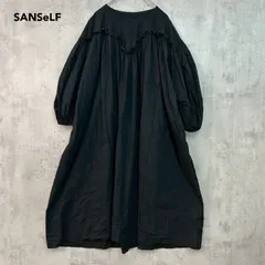 SANSeLF サンセルフ ブラック ボリュームギャザードレス コットン100% 胸元フリル ボリュームスリーブ パフスリーブ クルーネック 長袖 無地 Aライン ゆったり 体型カバー ★ ■◇ ★ ◇■ ★ ◆■のサムネイル