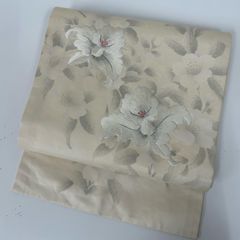 夏物 刺繍 名古屋帯 正絹 絽 中古 西陣織 オフホワイト 【mm470